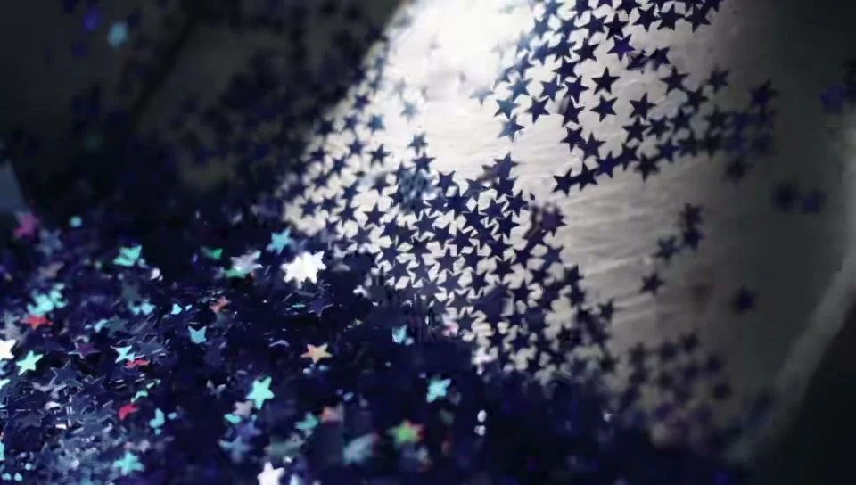 Blue star-shaped XUCAI glitter in the supplied factory film